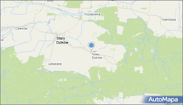 mapa Nowy Dzików, Nowy Dzików na mapie Targeo